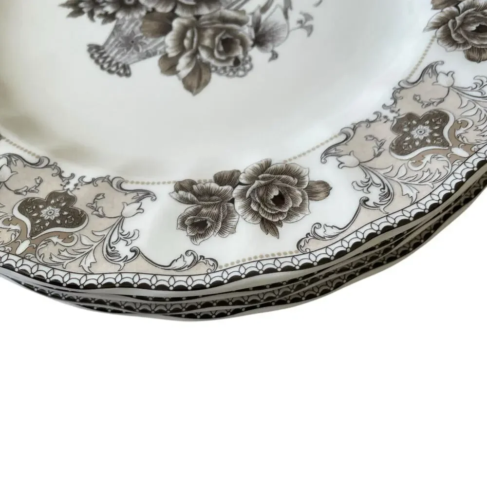 4pc Palate & Plate Victorian BROWN Rose Floral 10.5